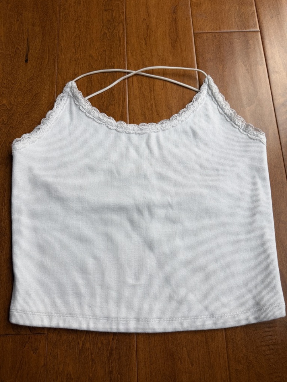 American Eagle Outfitters White Lace-Trim Crisscross Strap Tank